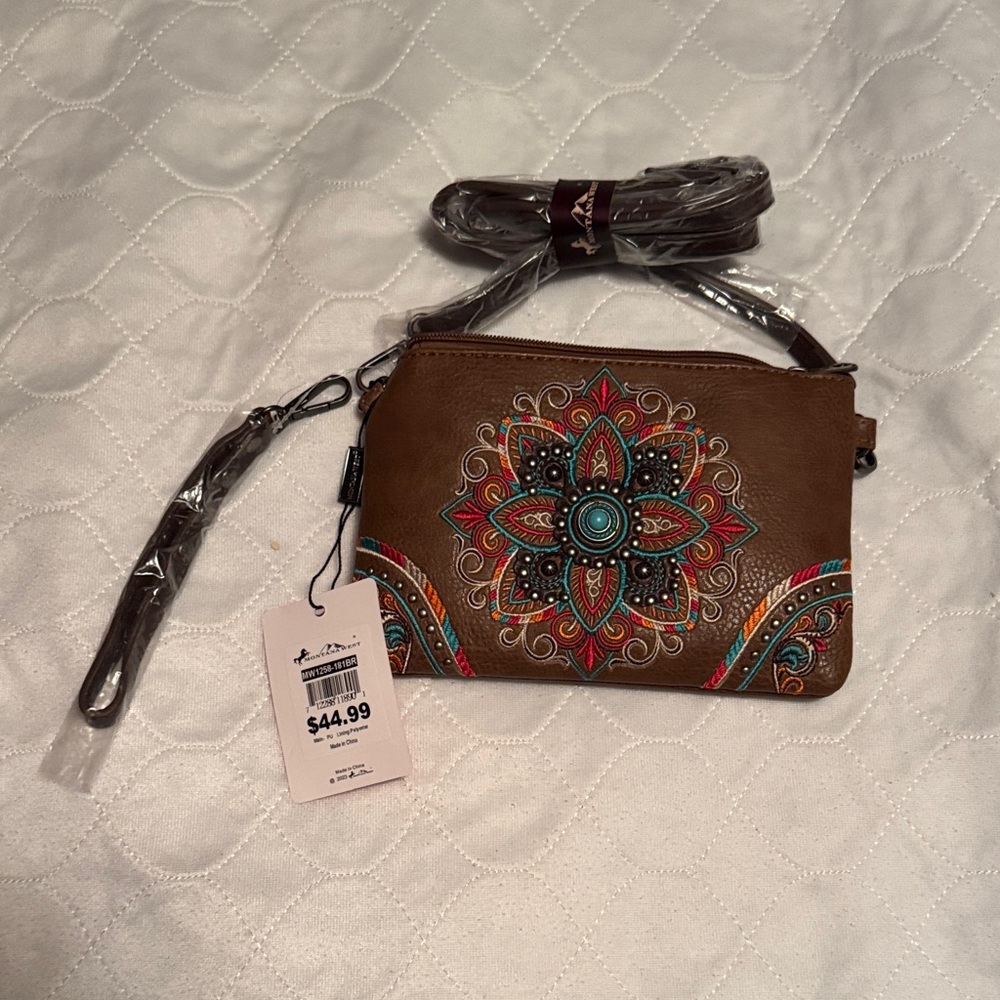 Montana West Brown Clutch with Colorful Embroidery
